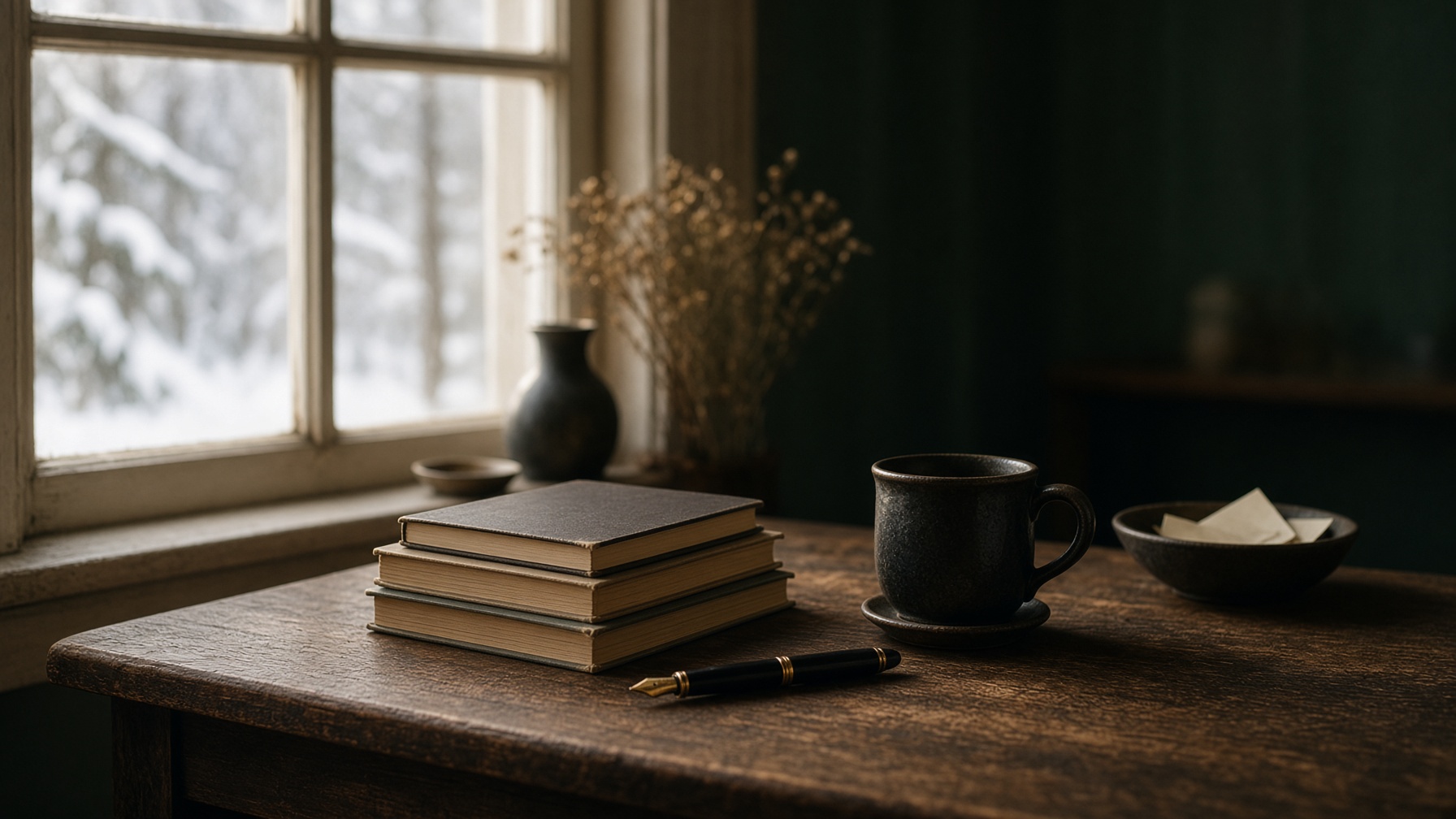 A quiet writing desk in winter light